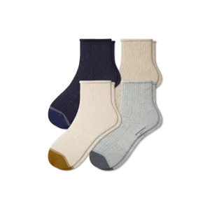 Women’s Roll-Top Ribbed Quarter Sock 4-Pack