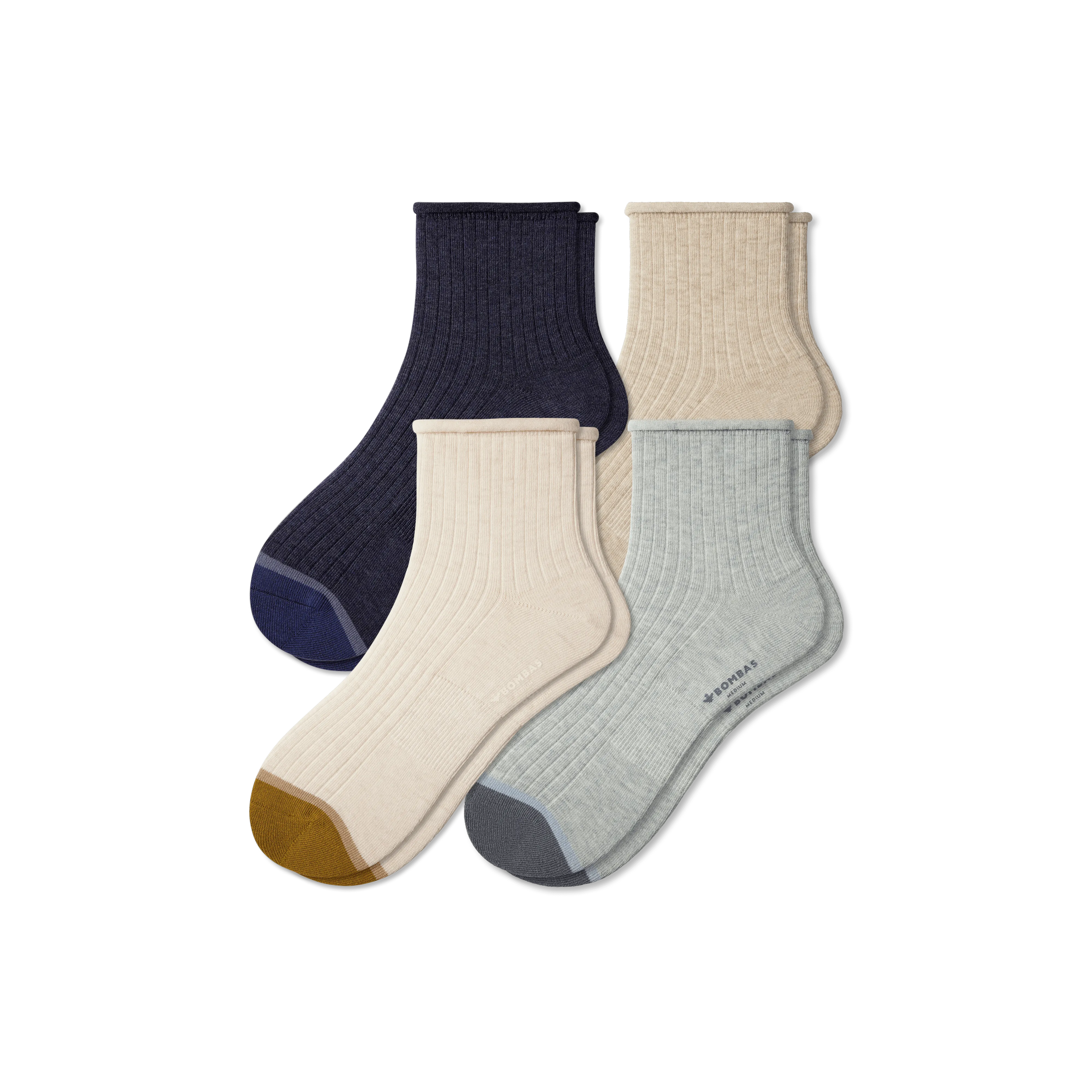 Women’s Roll-Top Ribbed Quarter Sock 4-Pack