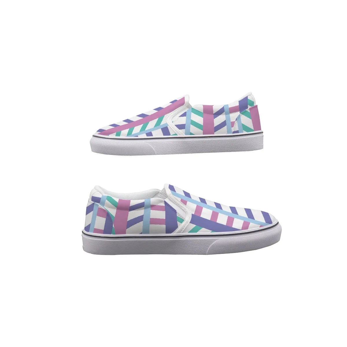 Women's Slip On Sneakers 253 pink, purple and teal striped