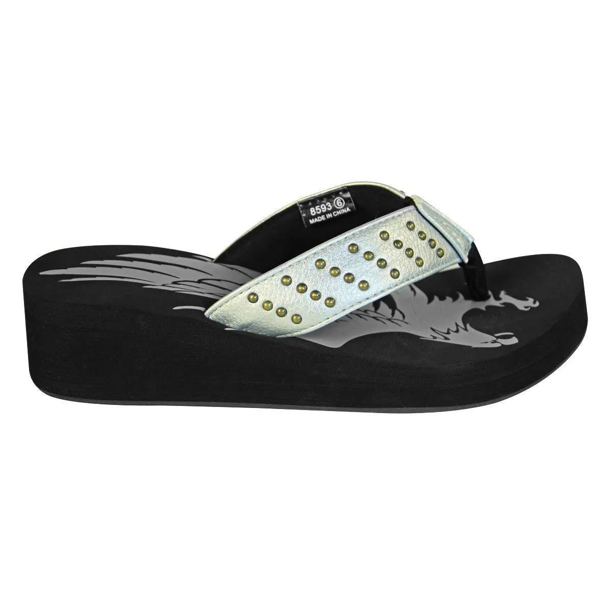 Xelement LU8593 Women's Silver Studded Eagle Sandals