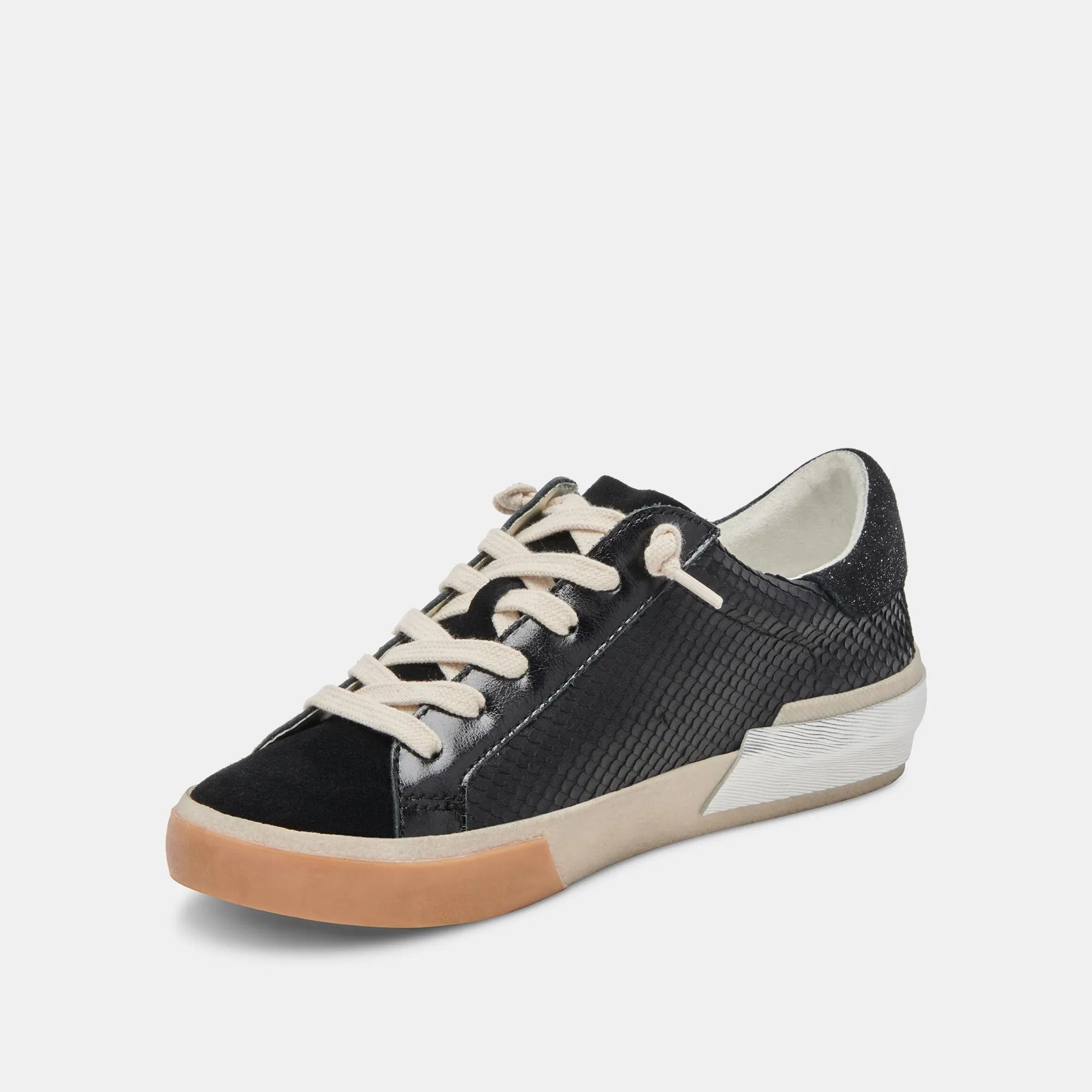 ZINA WIDE SNEAKERS ONYX EMBOSSED LEATHER