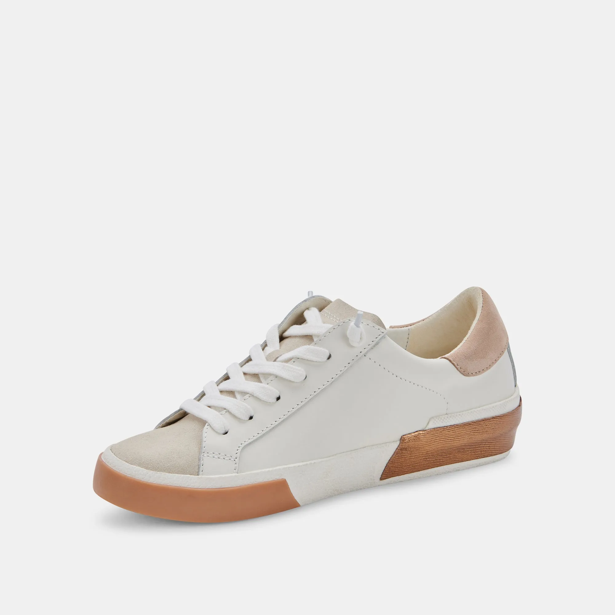 ZINA WIDE SNEAKERS WHITE TAN LEATHER