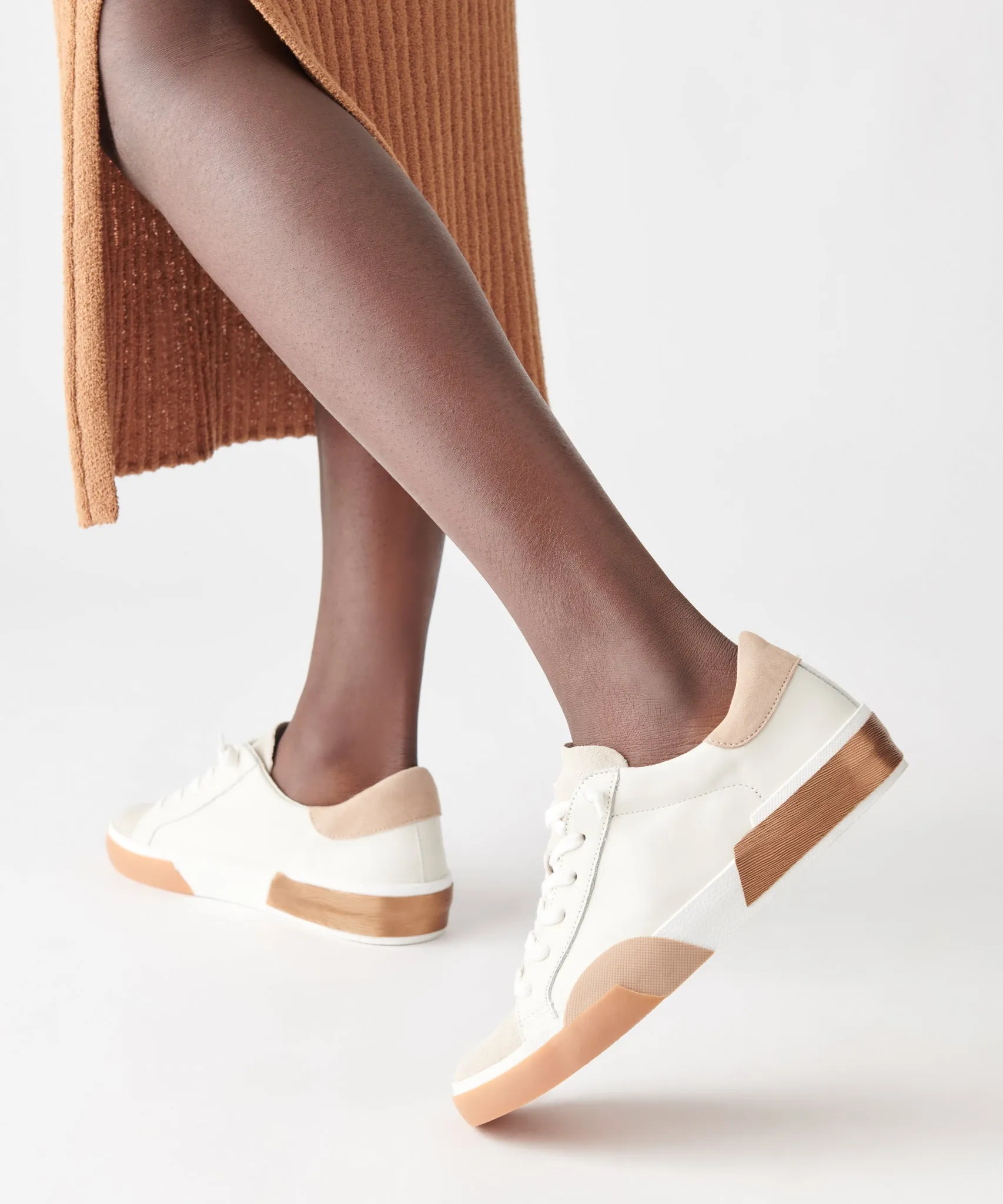 ZINA WIDE SNEAKERS WHITE TAN LEATHER