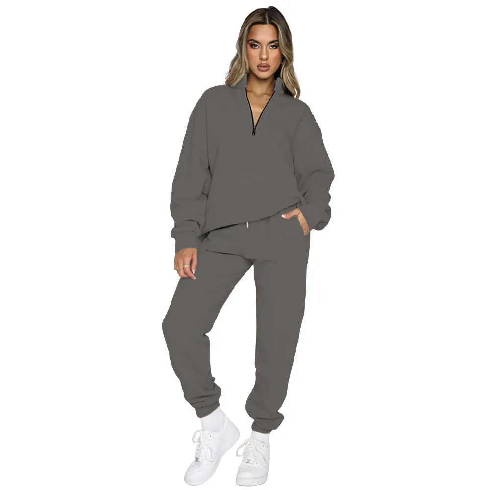 Zipper Pullover Sweater Trousers Two-piece Set