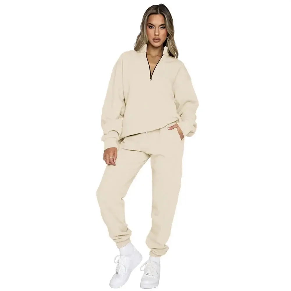 Zipper Pullover Sweater Trousers Two-piece Set