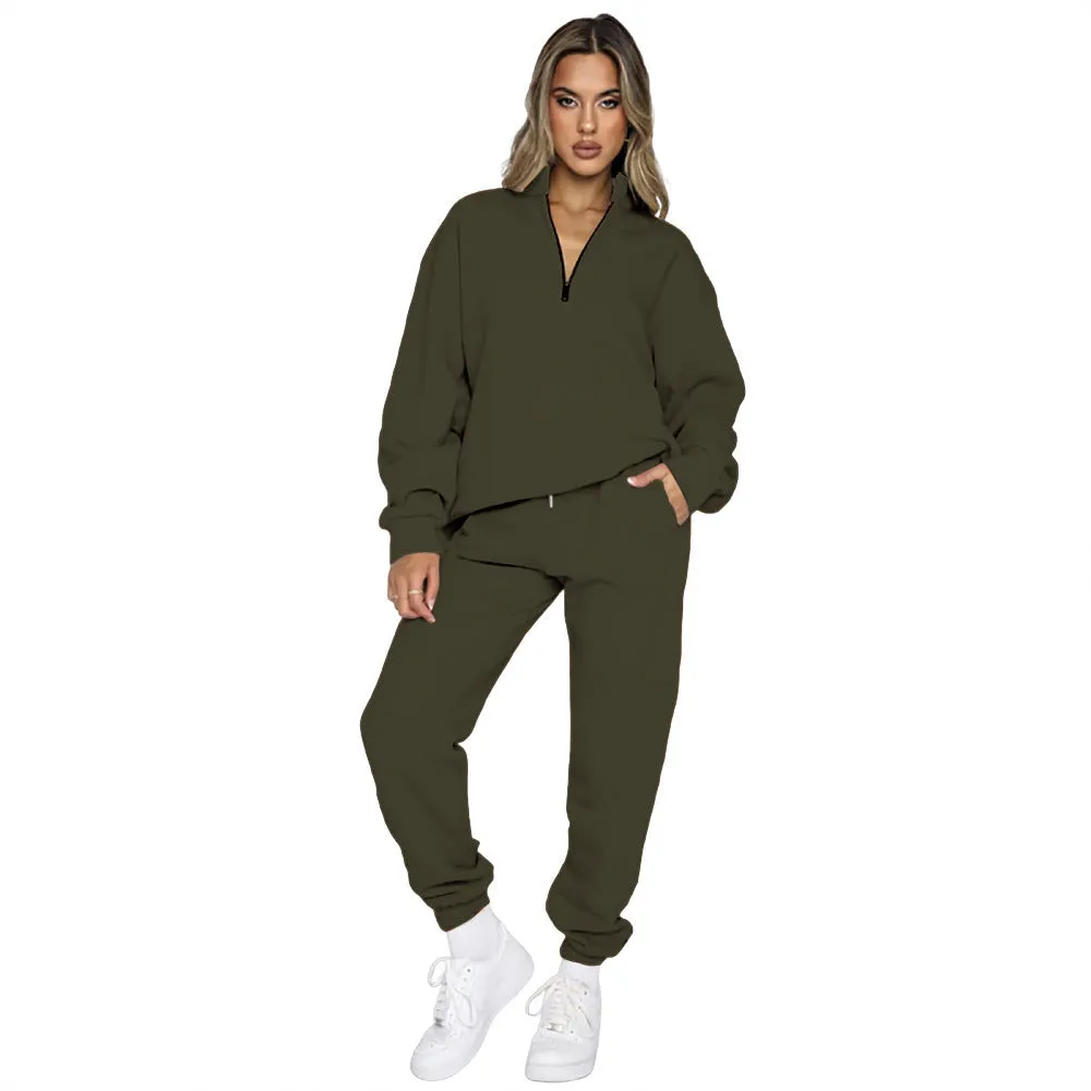 Zipper Pullover Sweater Trousers Two-piece Set