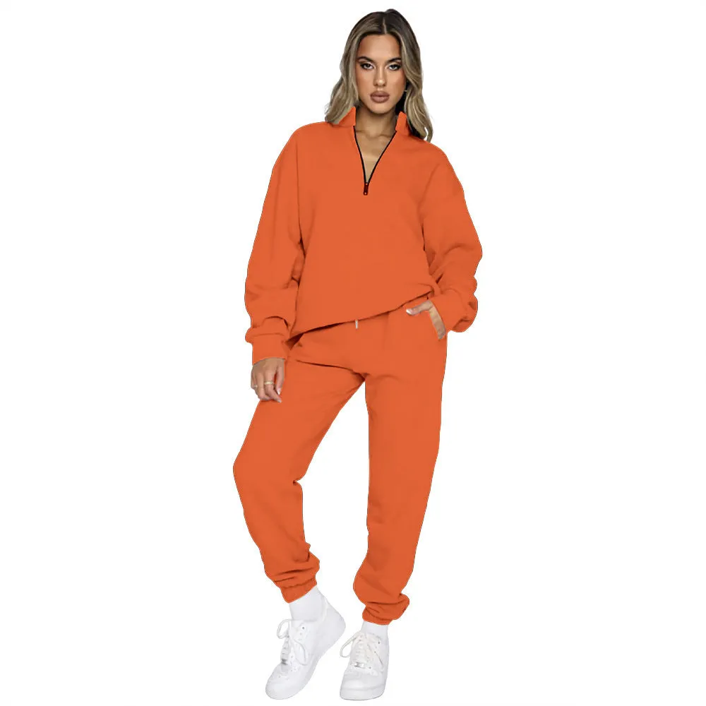 Zipper Pullover Sweater Trousers Two-piece Set